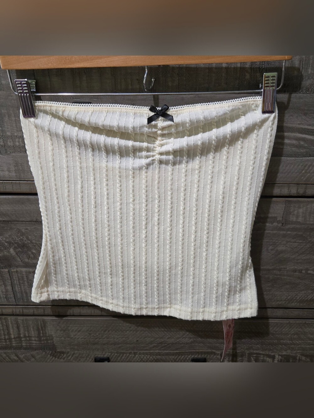 SHEIN Cream Ribbed Tube Top with Black Bow Accent NWT